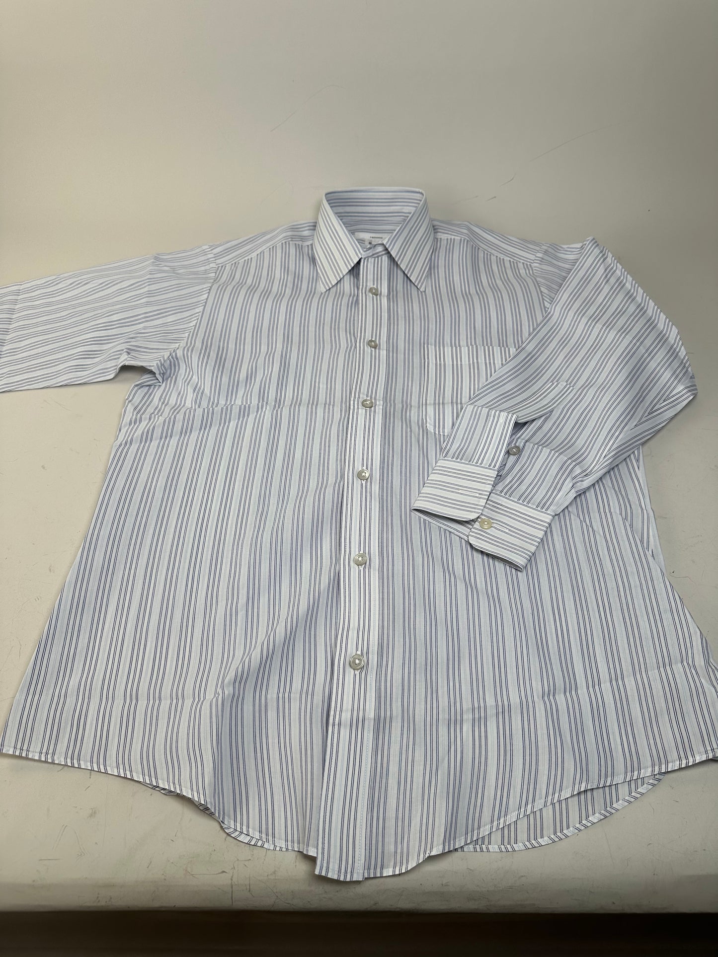 Vintage Renoma Men's Striped Cotton Shirt White Blue S
