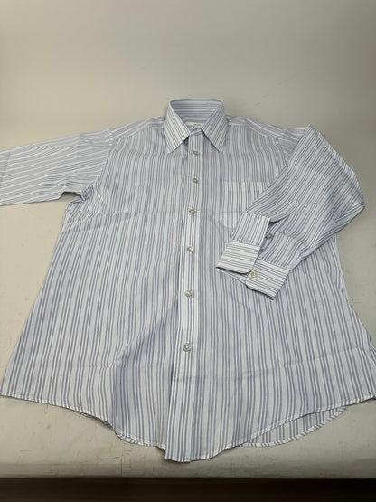 Vintage Renoma Men's Striped Cotton Shirt White Blue S