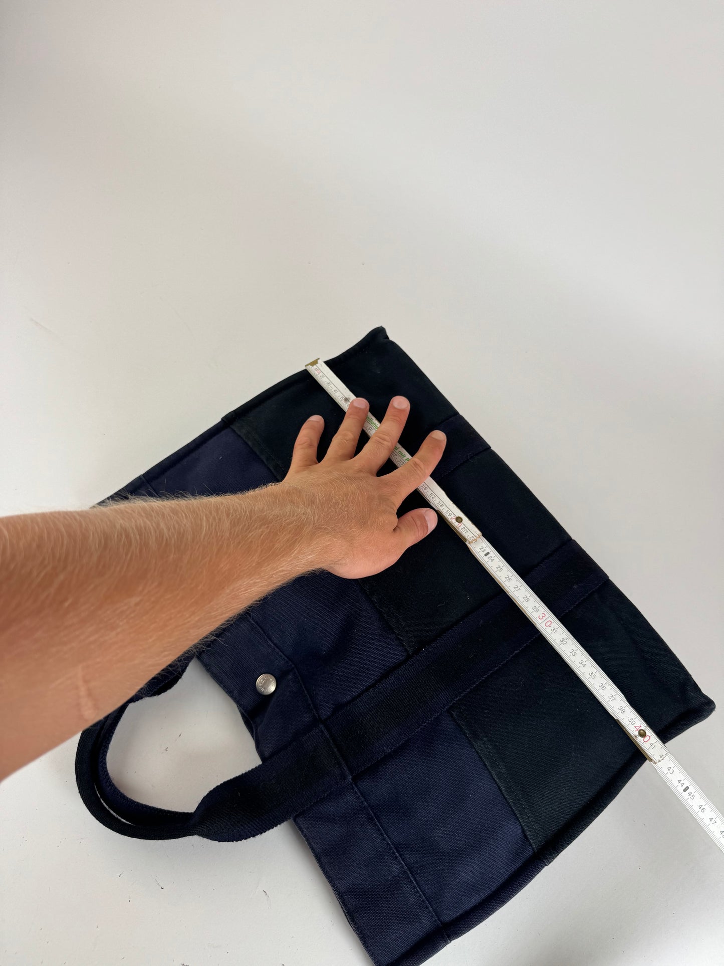 Sac cabas vintage Hermès en toile bleu marine et noir