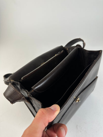 Vintage Gucci Leather Crossbody Bag Brown Gold