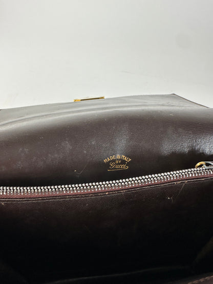 Vintage Gucci Leather Crossbody Bag Brown Gold