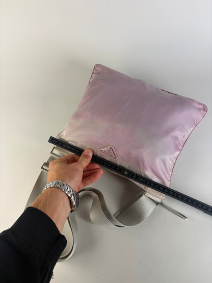 Vintage Prada Nylon Flap Crossbody Bag Light Pink Cream