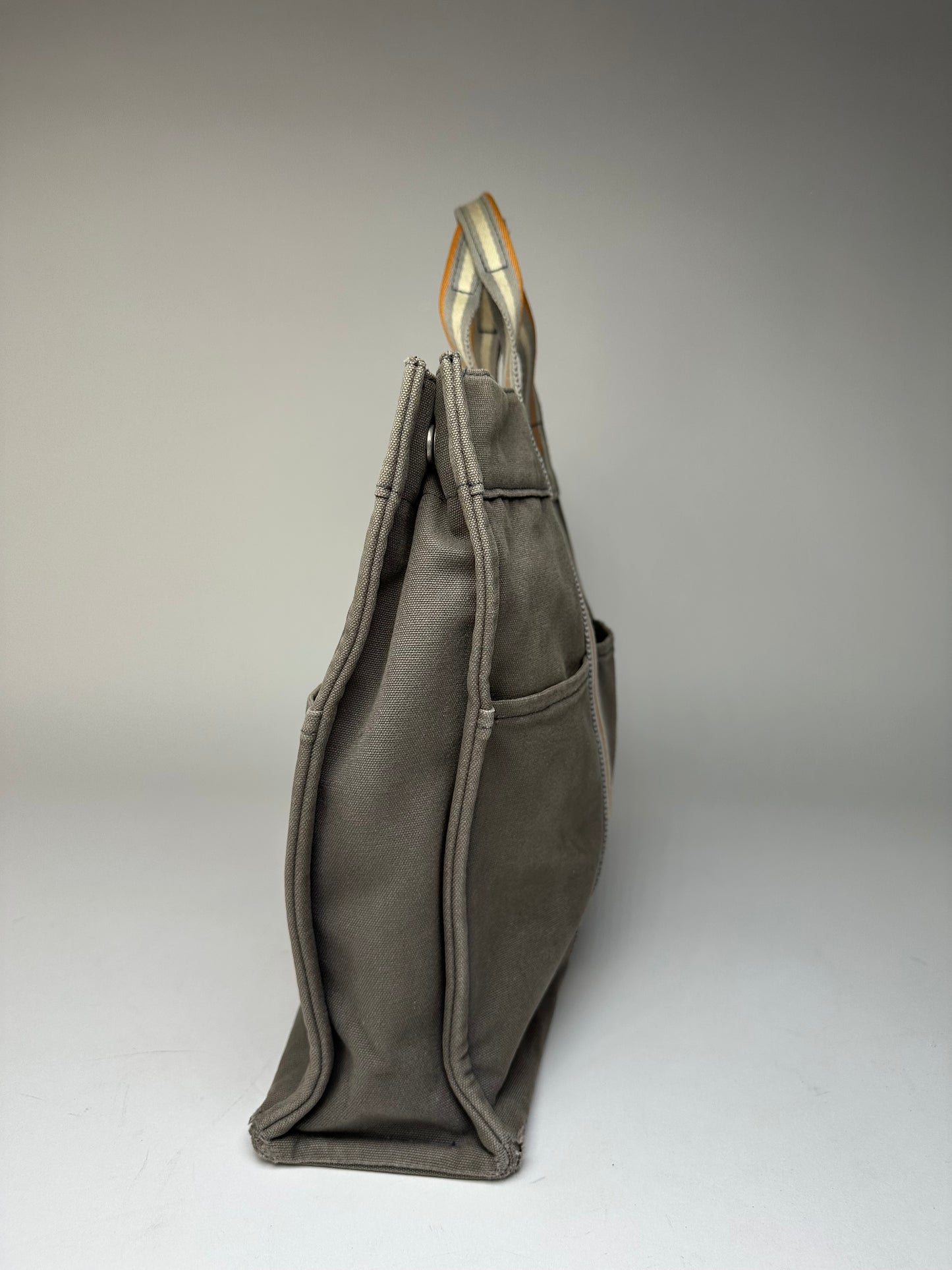 Vintage Hermes Canvas Tote Bag Grey Orange