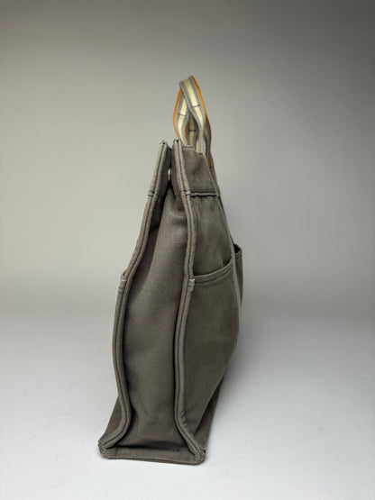 Vintage Hermes Canvas Tote Bag Grey Orange