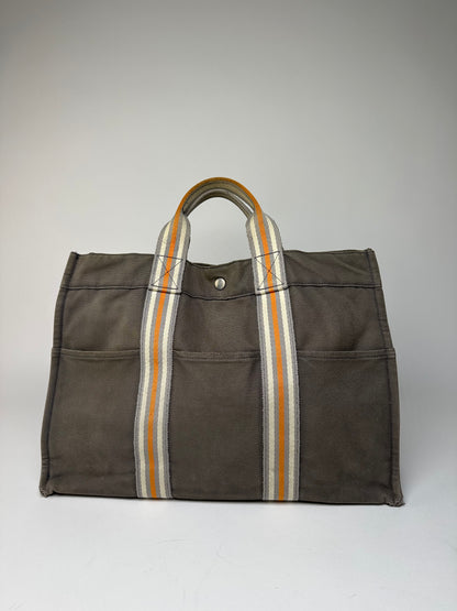 Vintage Hermes Canvas Tote Bag Grey Orange