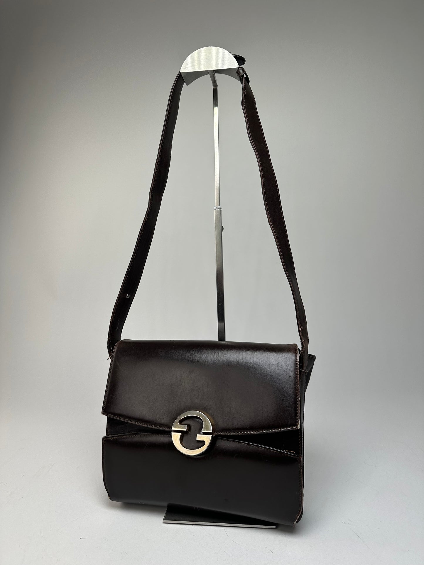 Vintage Gucci Leather Crossbody Bag Brown Gold