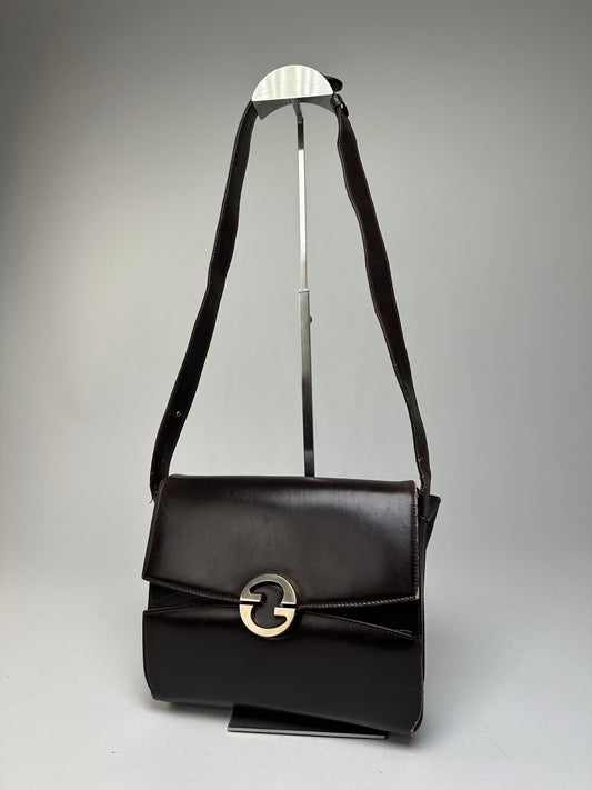 Vintage Gucci Leather Crossbody Bag Brown Gold