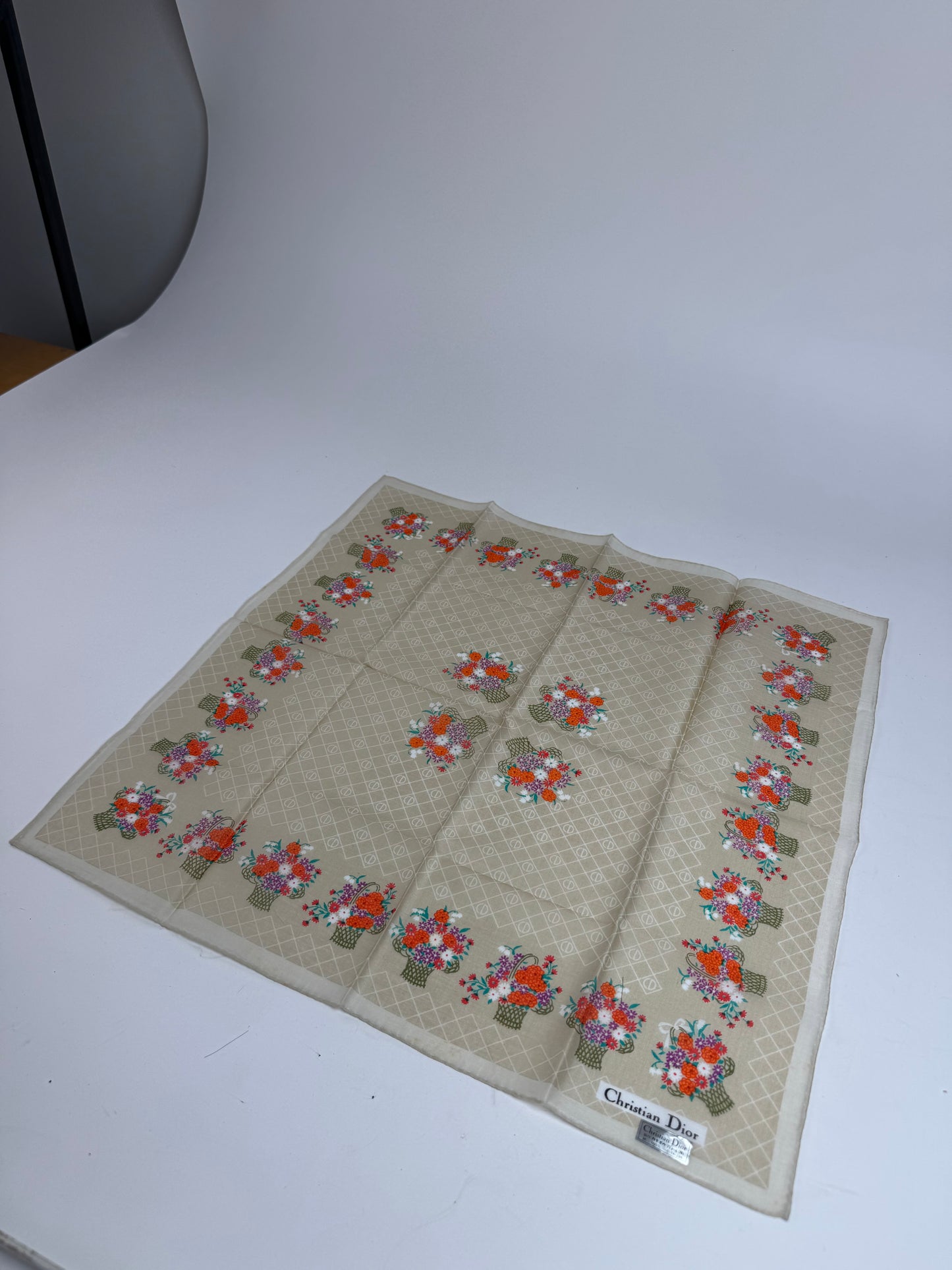 Vintage Floral Dior Scarf Grey Red