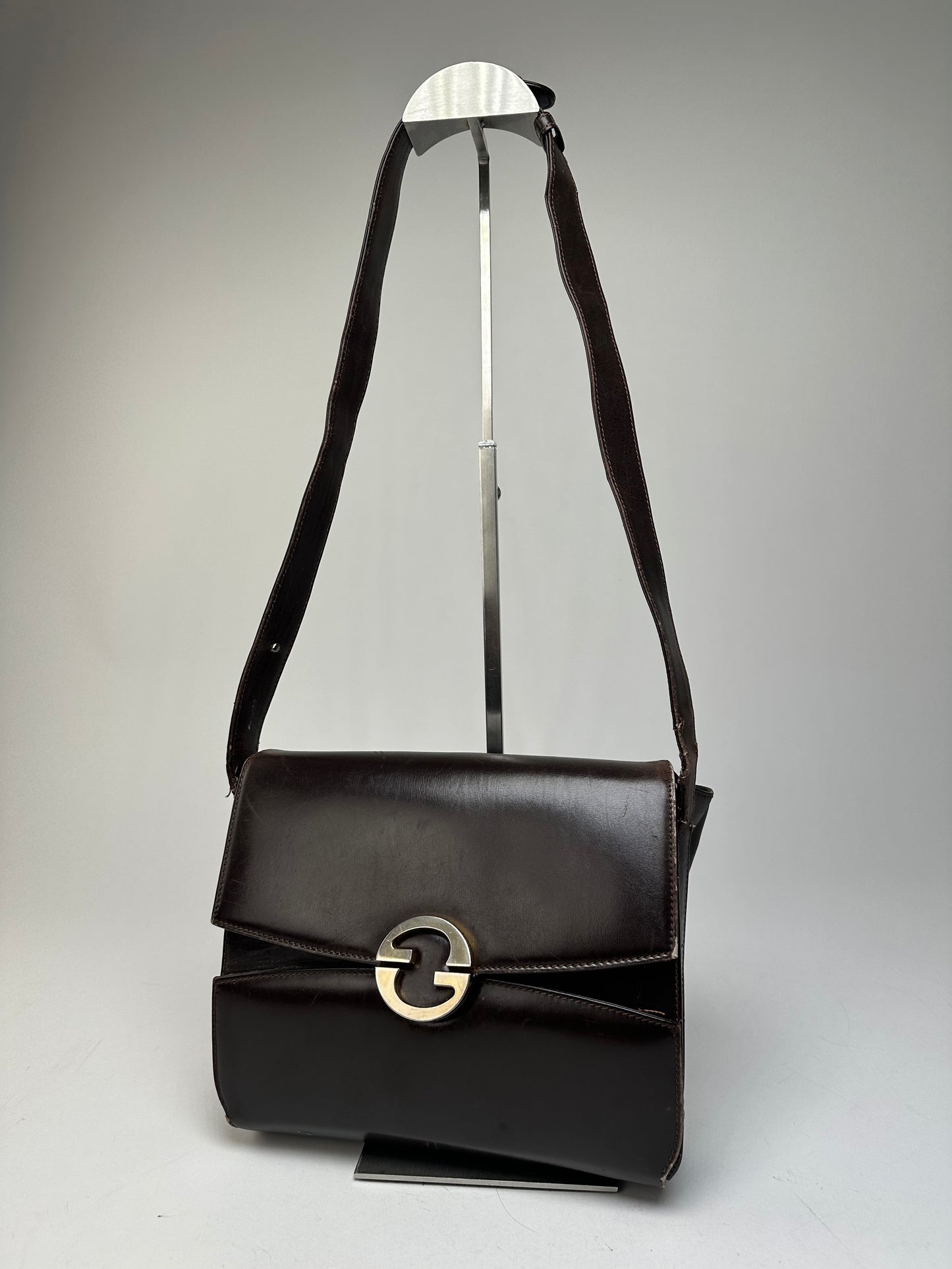 Vintage Gucci Leather Crossbody Bag Brown Gold