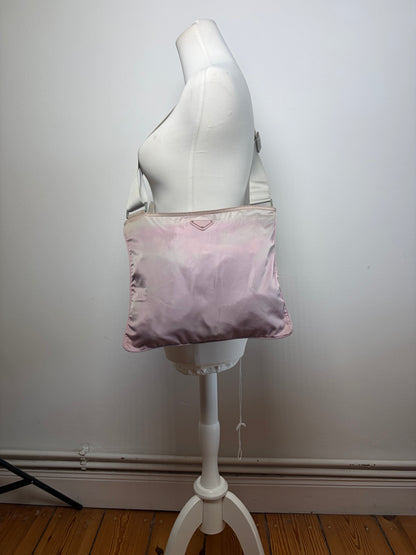 Vintage Prada Nylon Flap Crossbody Bag Light Pink Cream