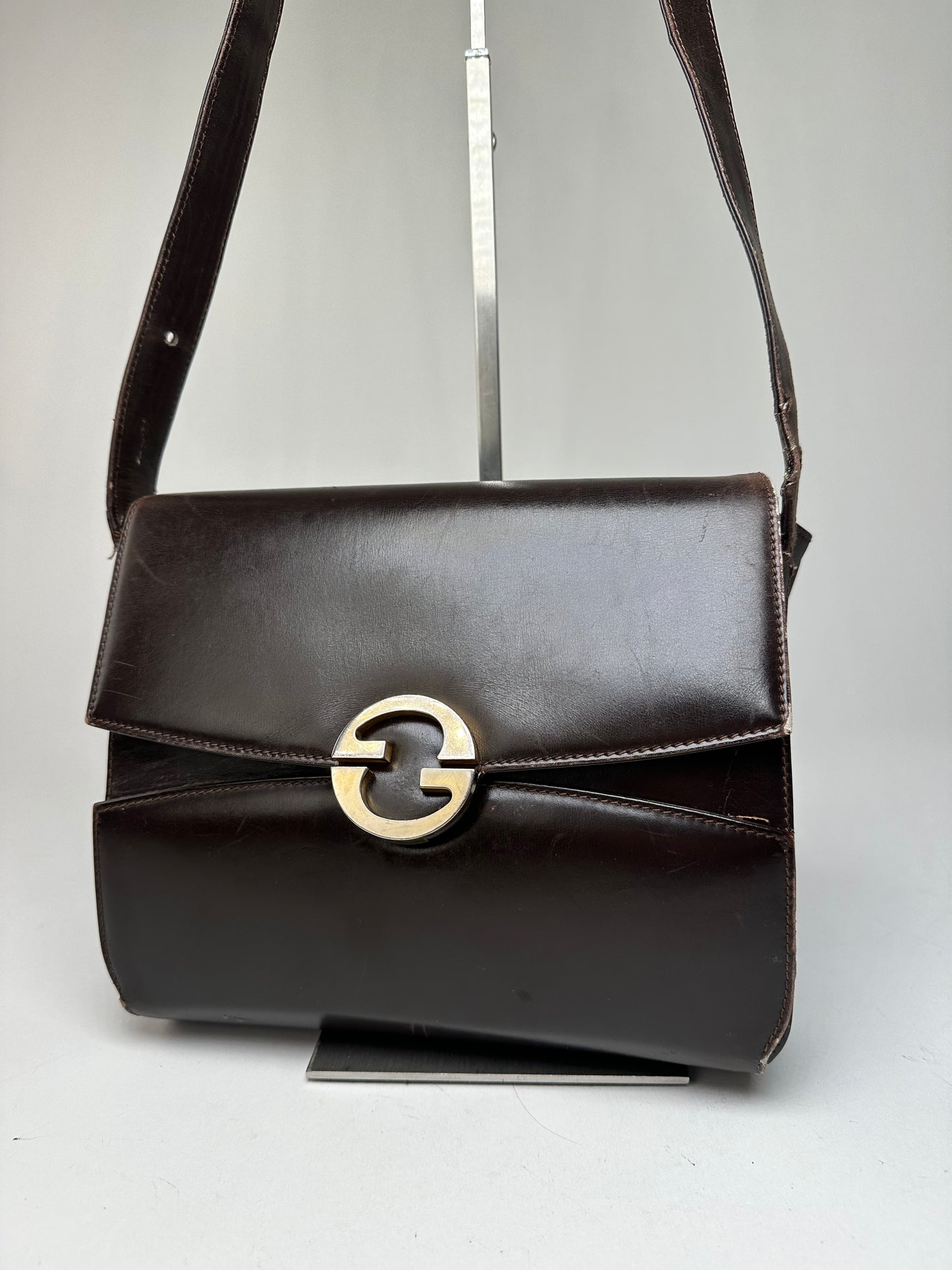 Vintage Gucci Leather Crossbody Bag Brown Gold