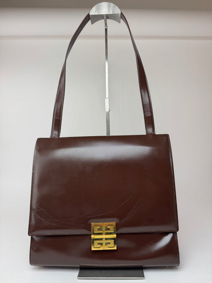 Sac vintage Givenchy 4G en cuir verni marron