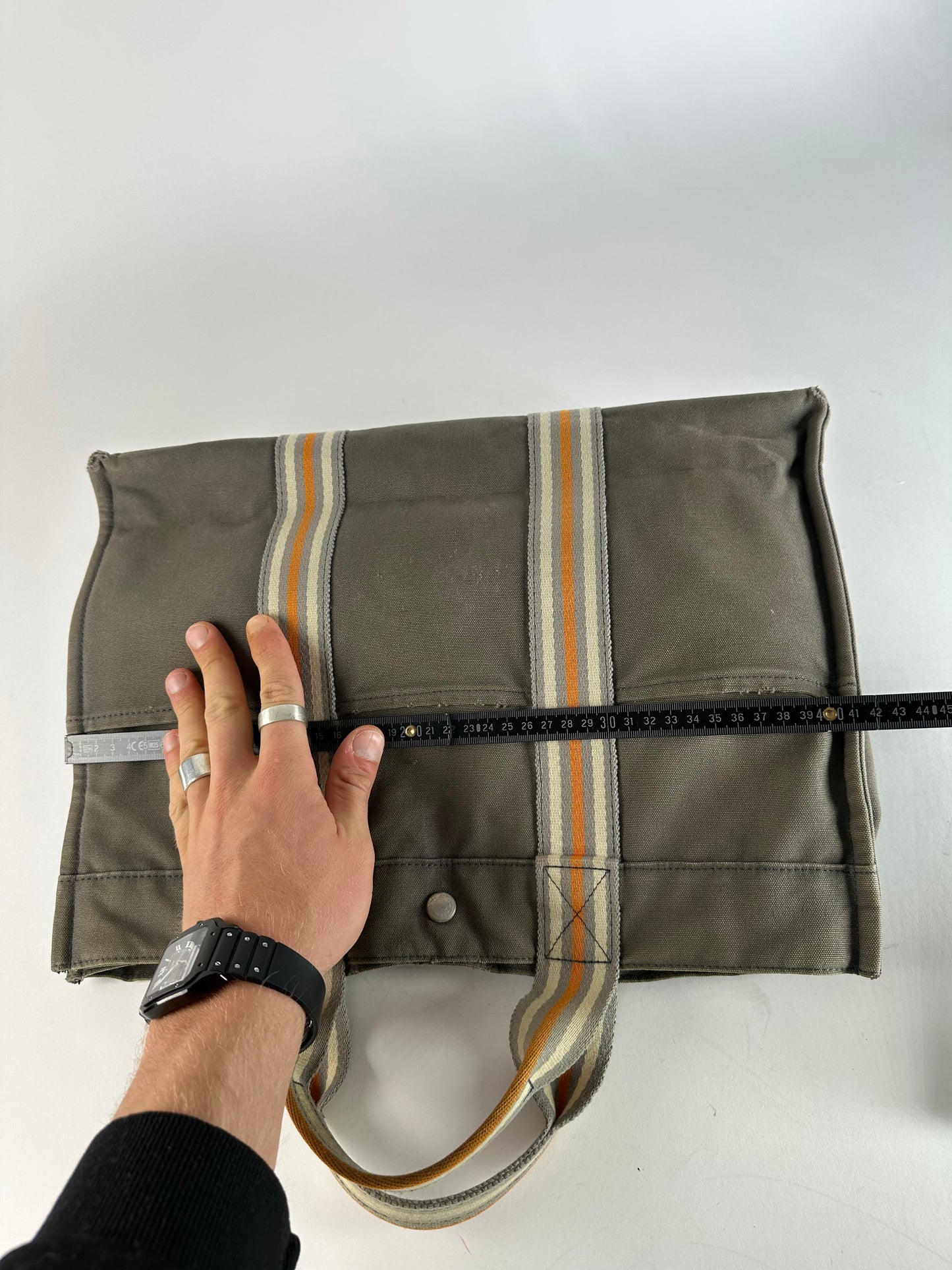 Vintage Hermes Canvas Tote Bag Grey Orange
