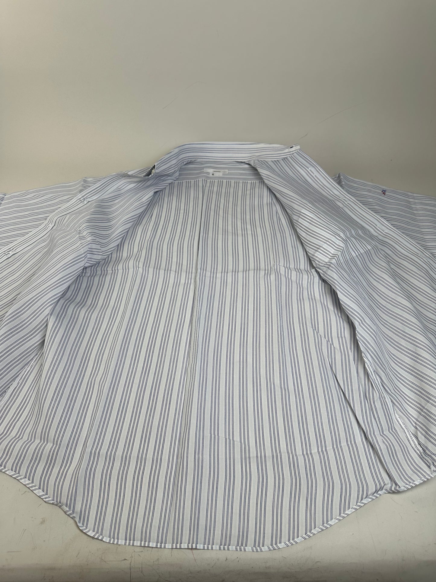 Vintage Renoma Men's Striped Cotton Shirt White Blue S