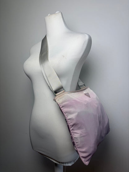 Vintage Prada Nylon Flap Crossbody Bag Light Pink Cream