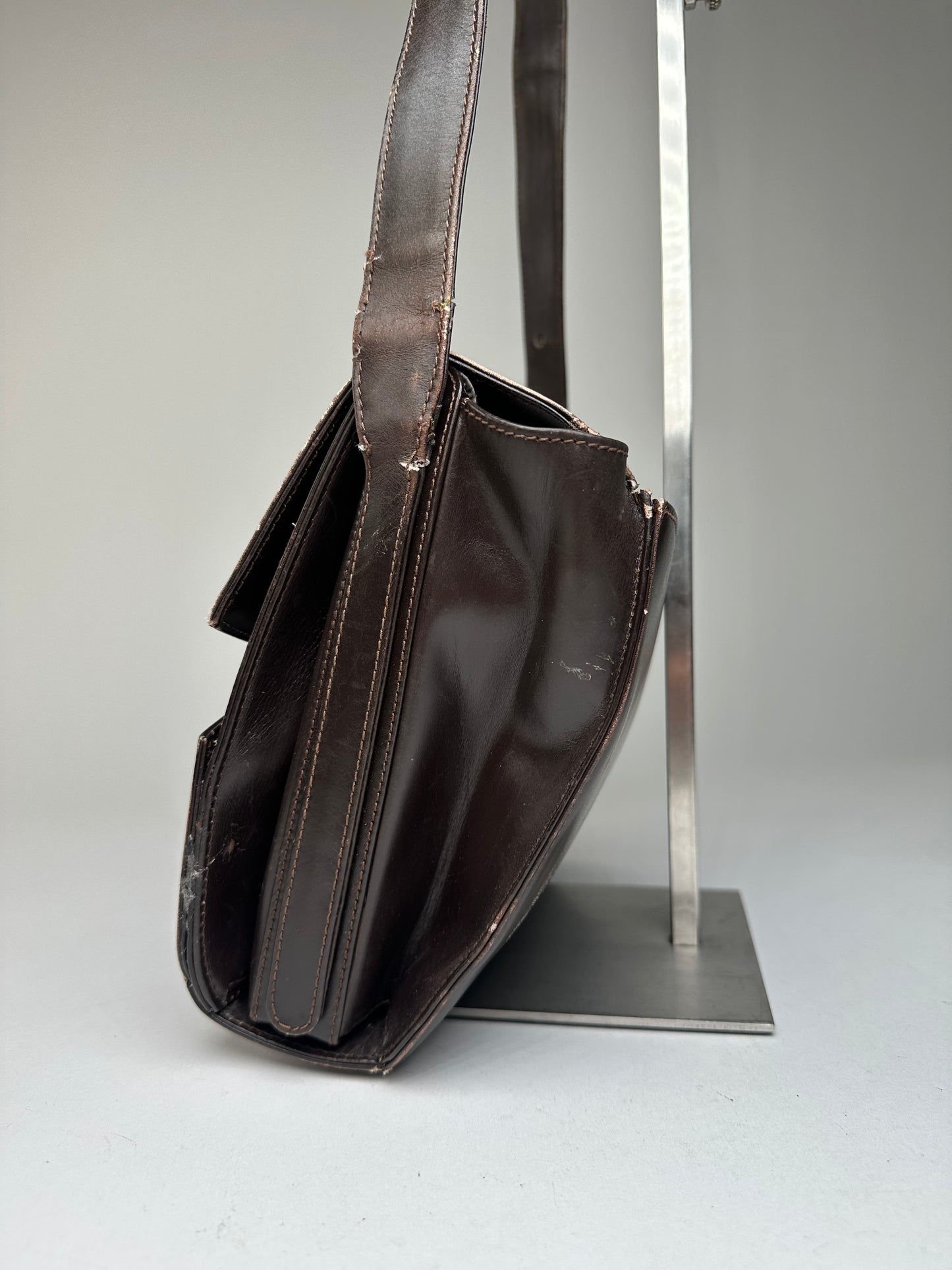 Vintage Gucci Leather Crossbody Bag Brown Gold