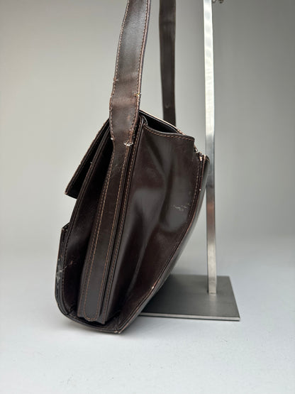 Vintage Gucci Leather Crossbody Bag Brown Gold