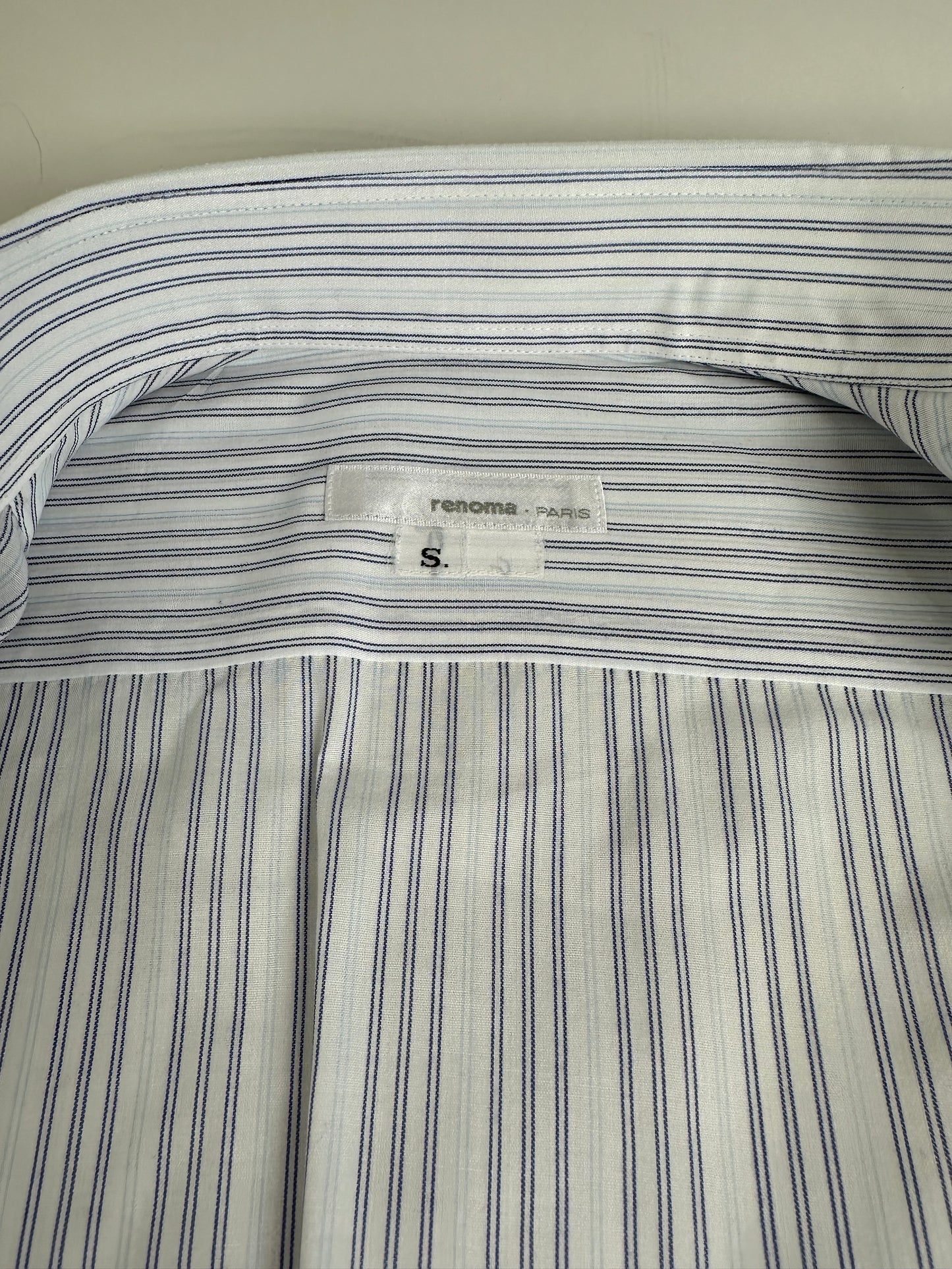 Vintage Renoma Men's Striped Cotton Shirt White Blue S
