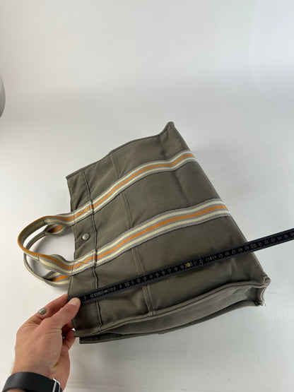 Vintage Hermes Canvas Tote Bag Grey Orange