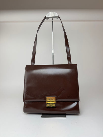 Sac vintage Givenchy 4G en cuir verni marron