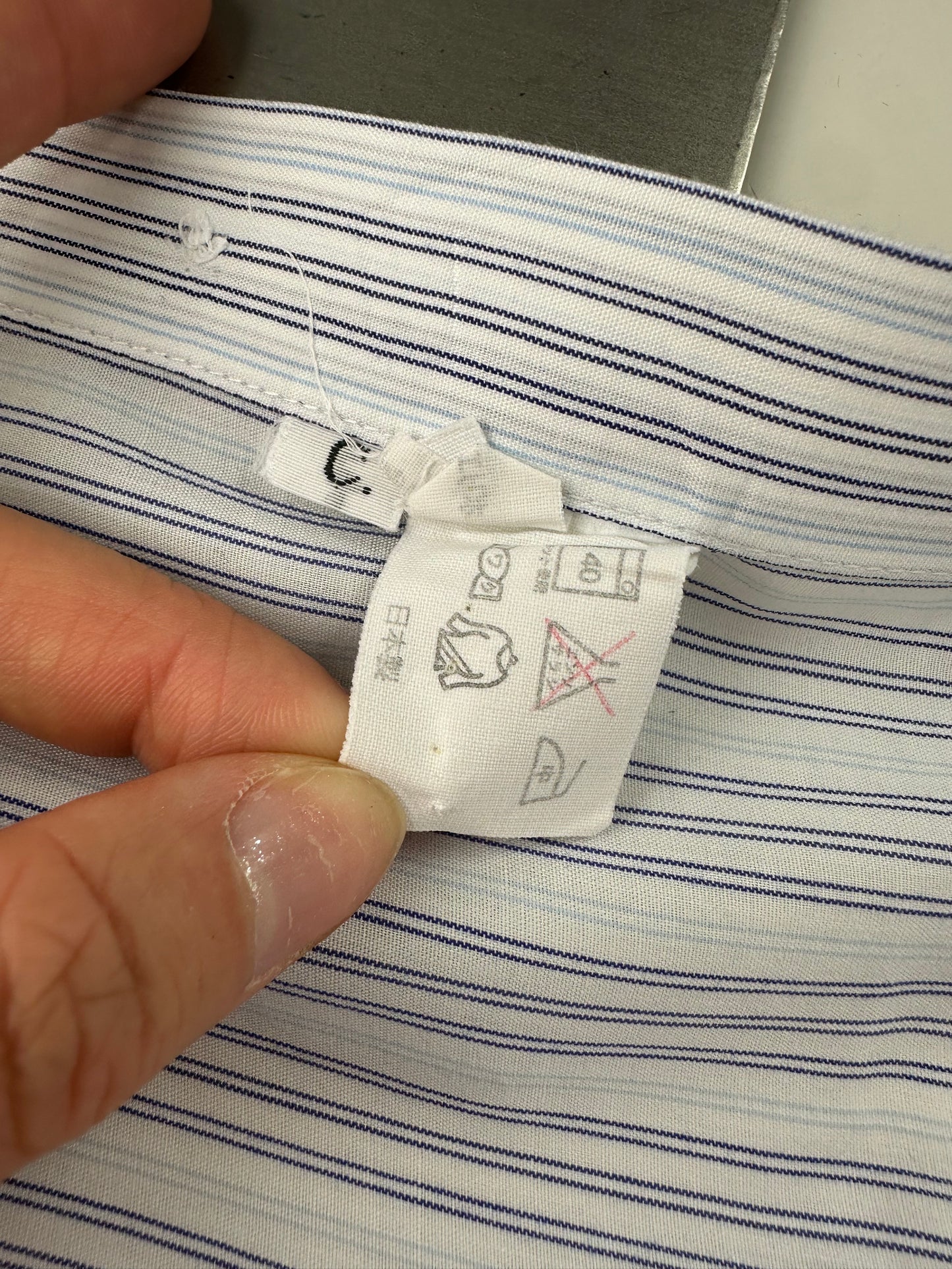Vintage Renoma Men's Striped Cotton Shirt White Blue S