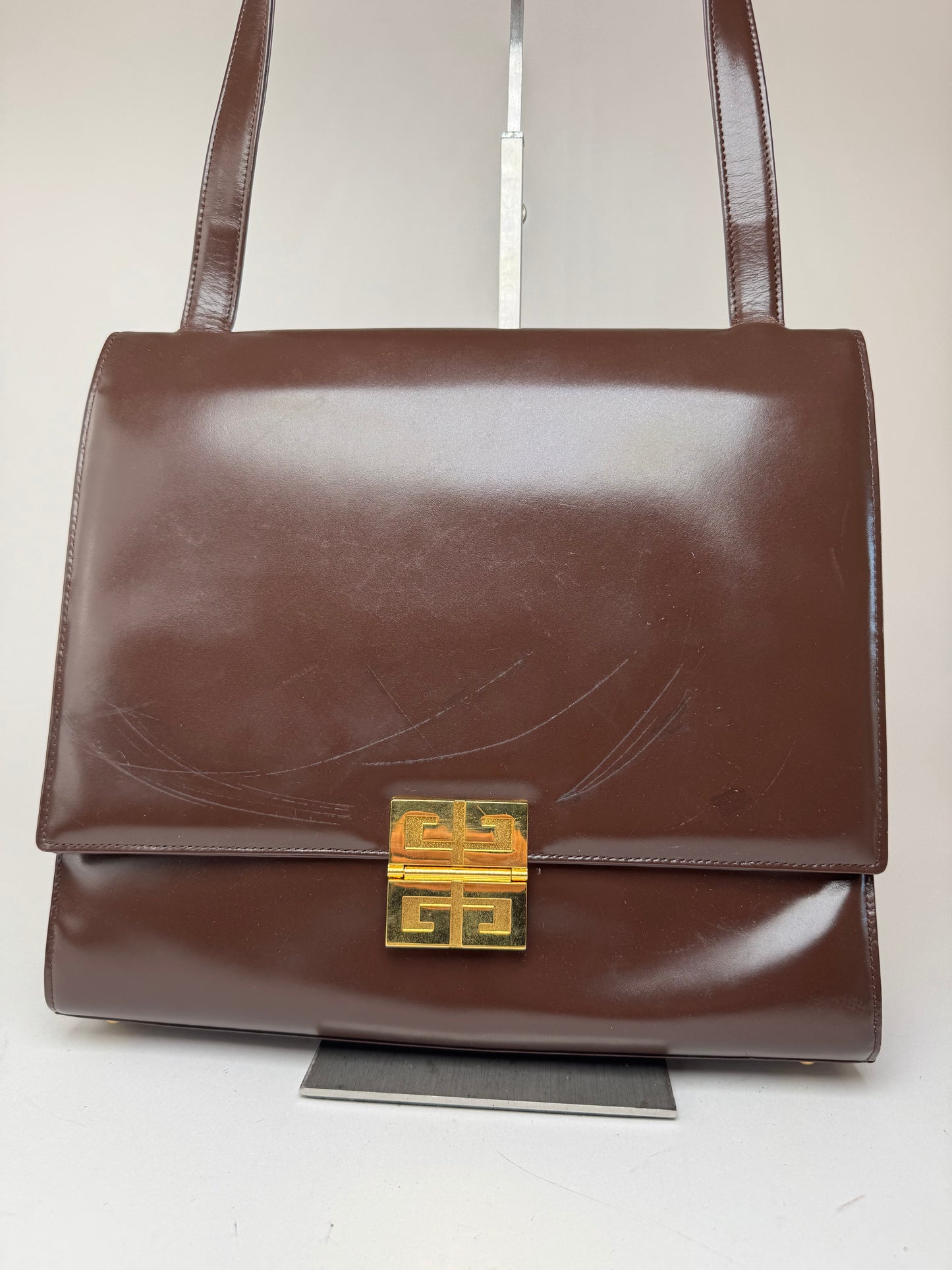 Sac vintage Givenchy 4G en cuir verni marron