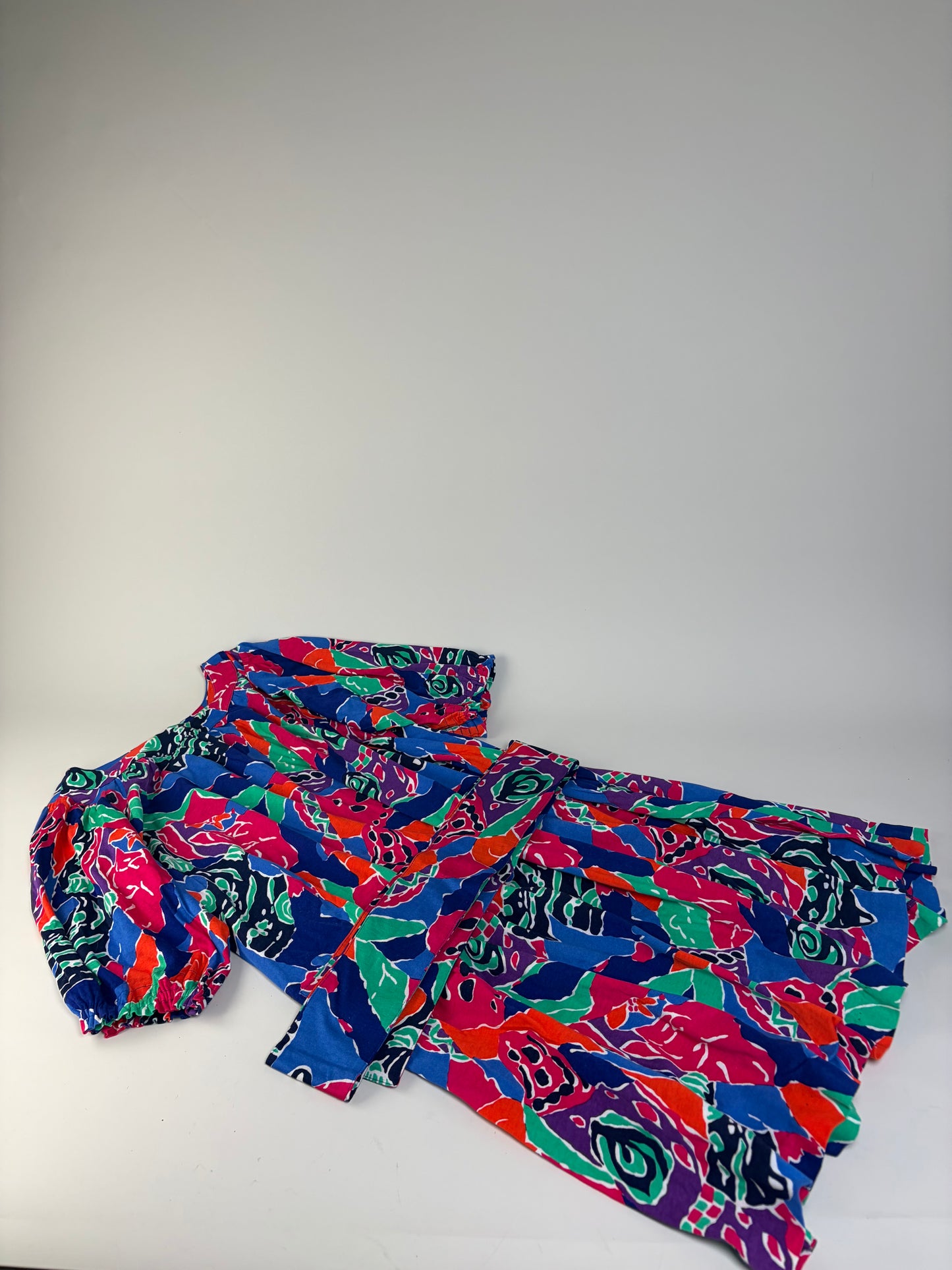 Vintage Yves Saint Laurent Cotton Floral Midi Dress Multicolor M