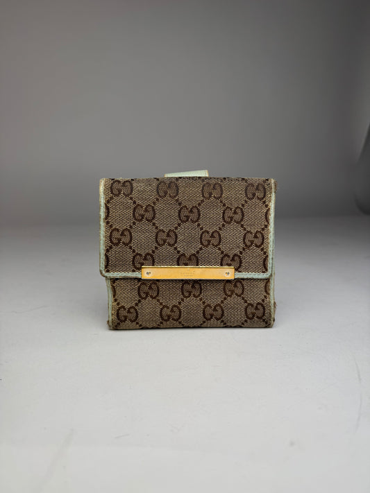 Vintage Gucci monogram wallet brown turquoise