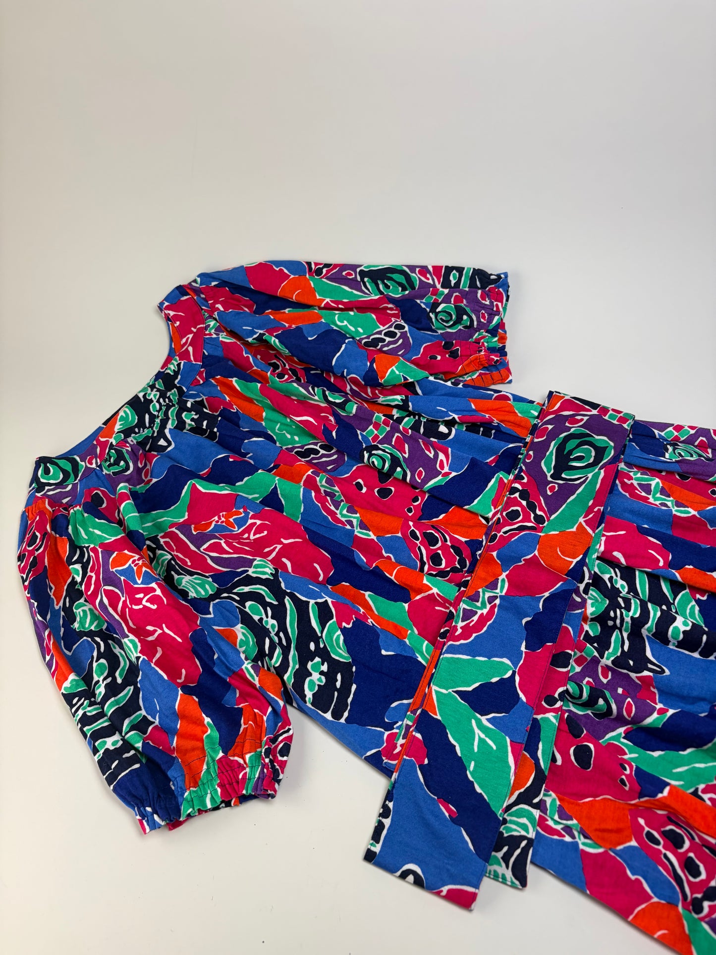 Vintage Yves Saint Laurent Cotton Floral Midi Dress Multicolor M