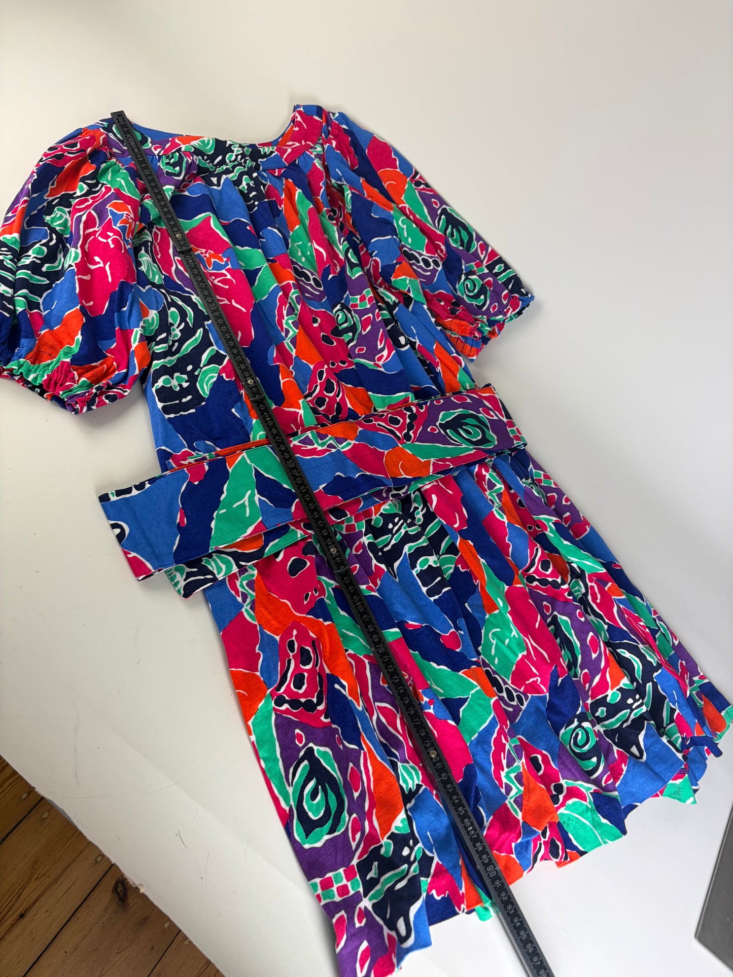 Vintage Yves Saint Laurent Cotton Floral Midi Dress Multicolor M