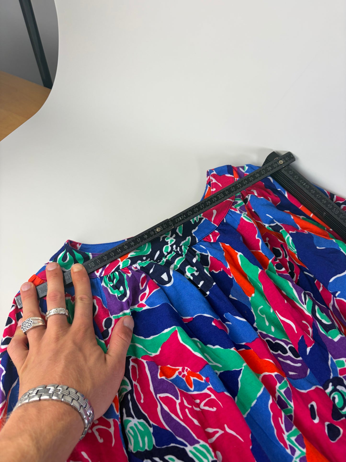 Vintage Yves Saint Laurent Cotton Floral Midi Dress Multicolor M