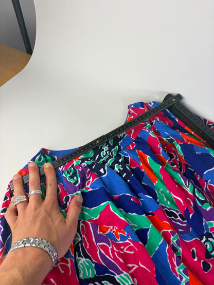 Vintage Yves Saint Laurent Cotton Floral Midi Dress Multicolor M