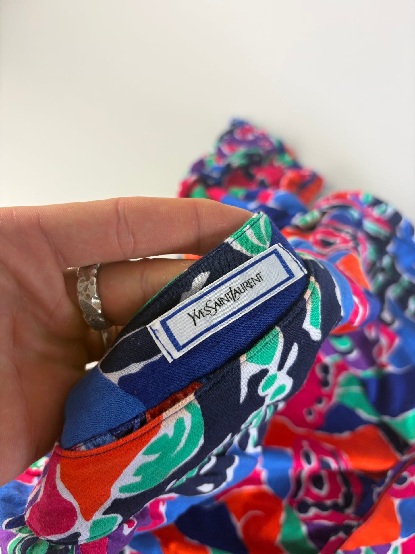 Vintage Yves Saint Laurent Cotton Floral Midi Dress Multicolor M
