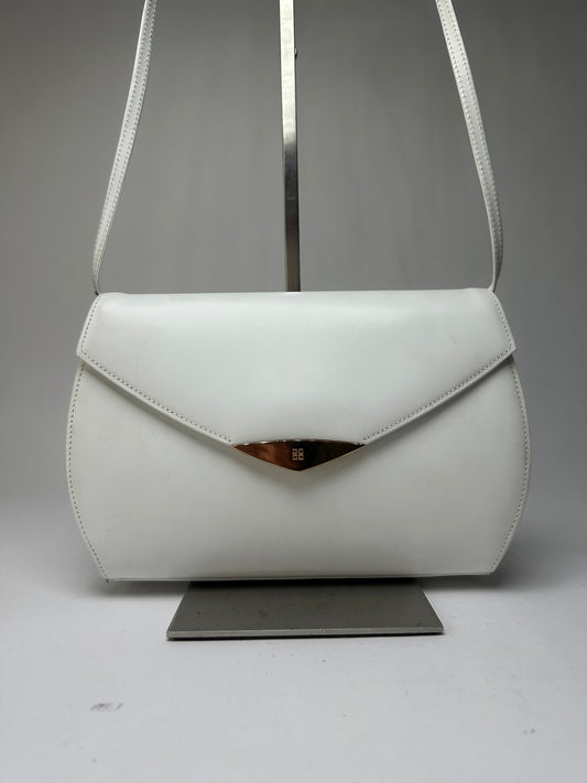 Vintage Givenchy Leather Flap Crossbody Bag Late 1970s White
