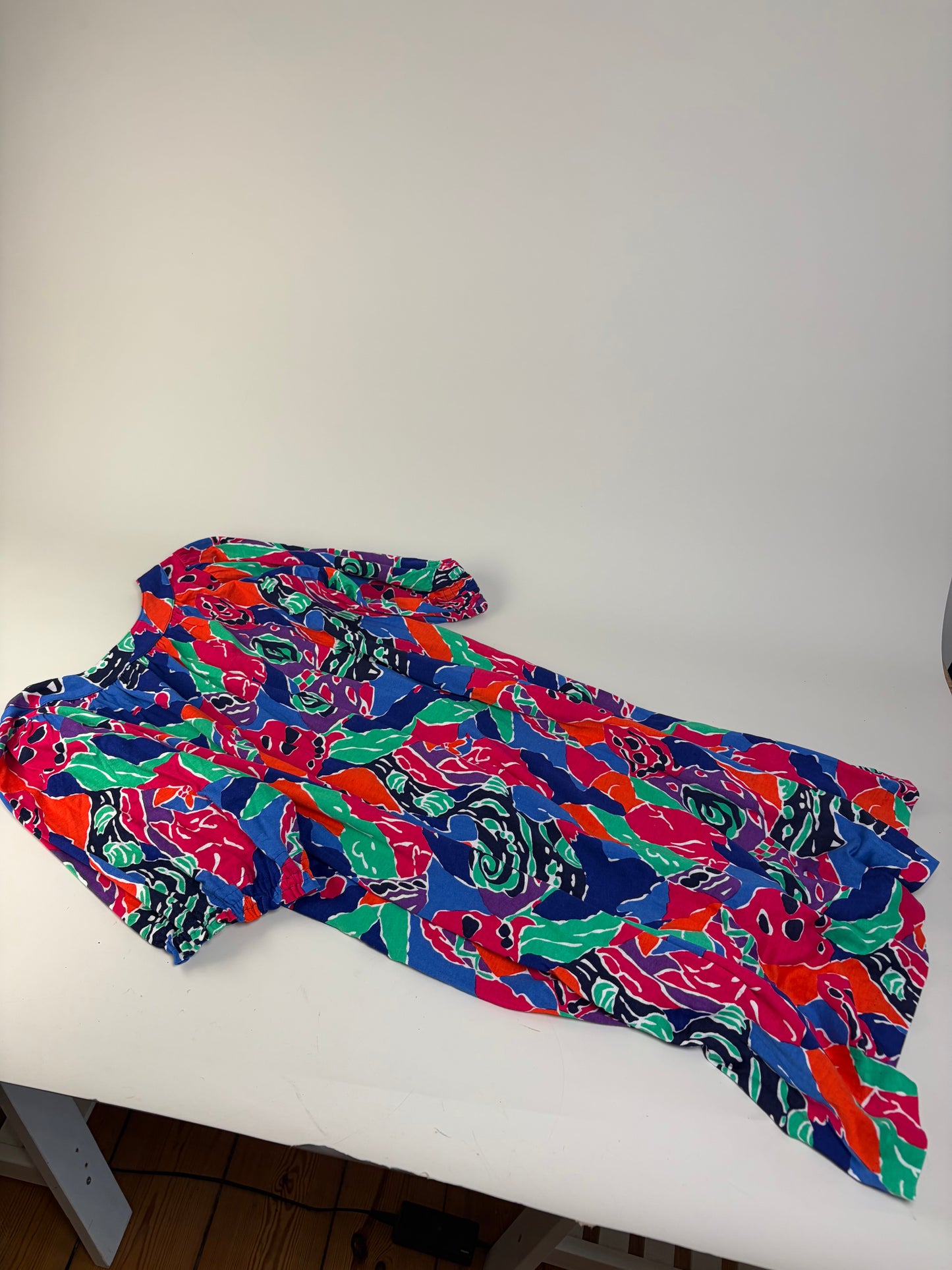 Vintage Yves Saint Laurent Cotton Floral Midi Dress Multicolor M