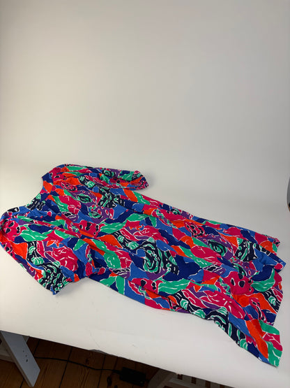 Vintage Yves Saint Laurent Cotton Floral Midi Dress Multicolor M