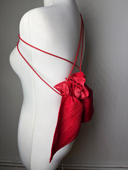 Vintage Issey Miyake Pleated Synthetic Pouch Red