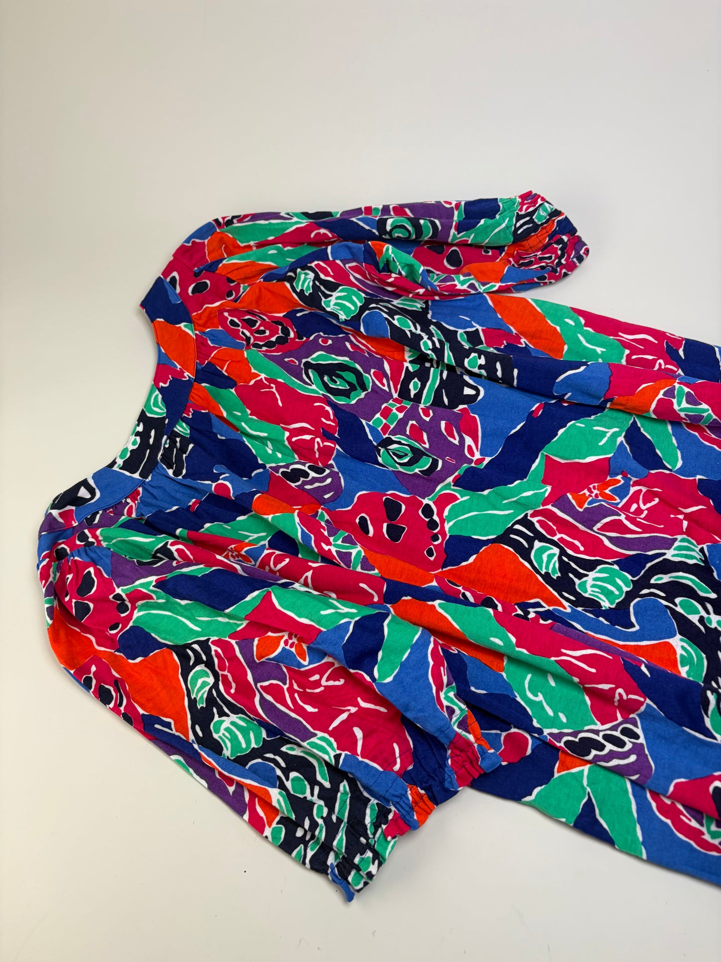 Vintage Yves Saint Laurent Cotton Floral Midi Dress Multicolor M
