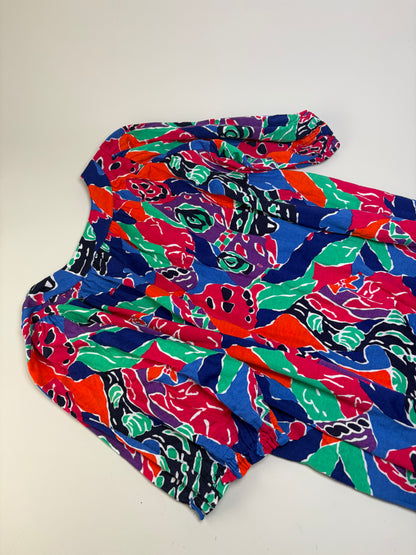 Vintage Yves Saint Laurent Cotton Floral Midi Dress Multicolor M