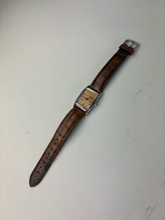 Vintage Emporio Armani Stainless Steel Leather Strap Watch Cream Brown