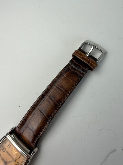 Vintage Emporio Armani Stainless Steel Leather Strap Watch Cream Brown