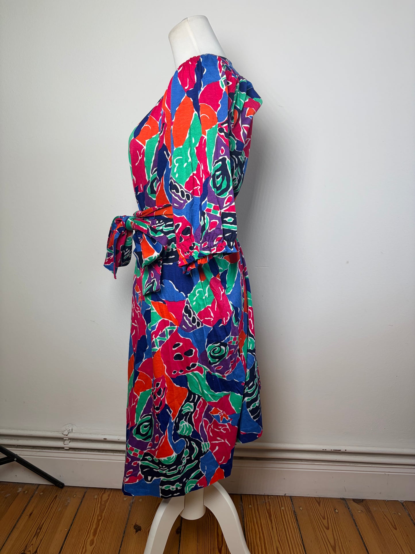 Vintage Yves Saint Laurent Cotton Floral Midi Dress Multicolor M