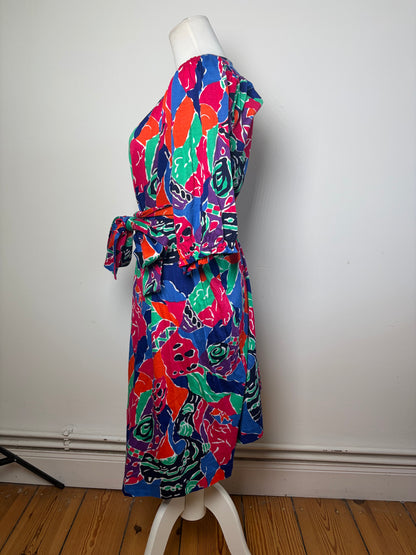 Vintage Yves Saint Laurent Cotton Floral Midi Dress Multicolor M