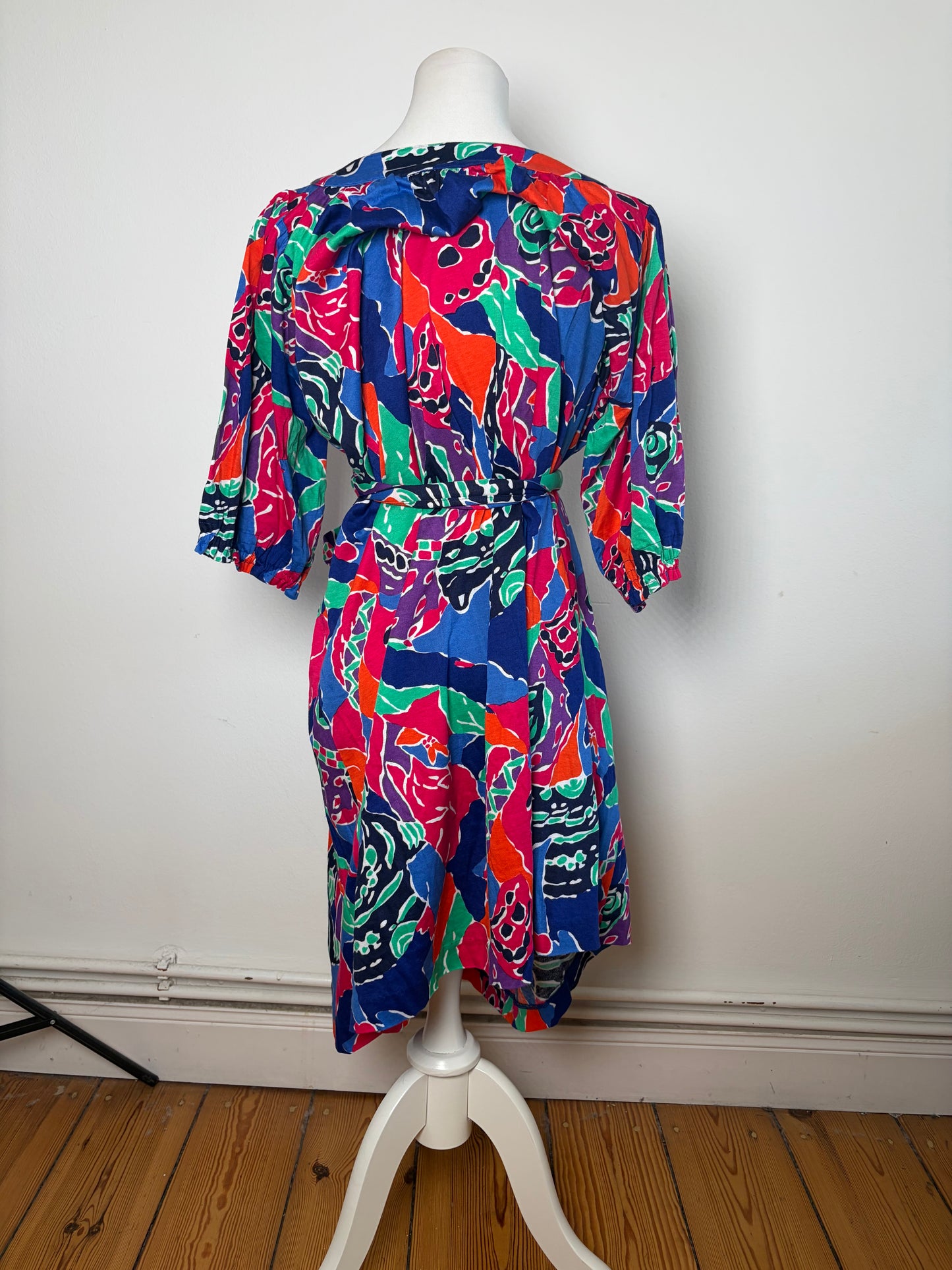 Vintage Yves Saint Laurent Cotton Floral Midi Dress Multicolor M