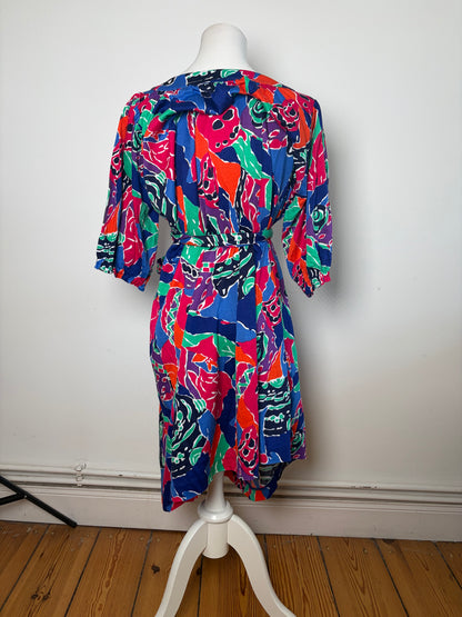 Vintage Yves Saint Laurent Cotton Floral Midi Dress Multicolor M