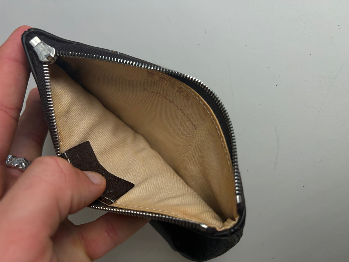 Vintage Celine Textured Leather Zip Pouch Black Silver