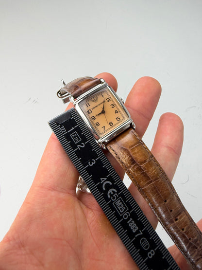 Vintage Emporio Armani Stainless Steel Leather Strap Watch Cream Brown