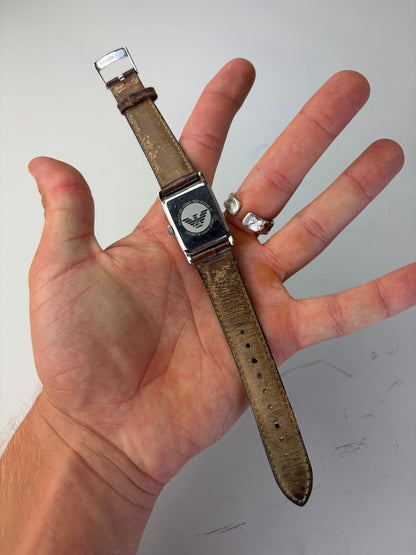 Vintage Emporio Armani Stainless Steel Leather Strap Watch Cream Brown