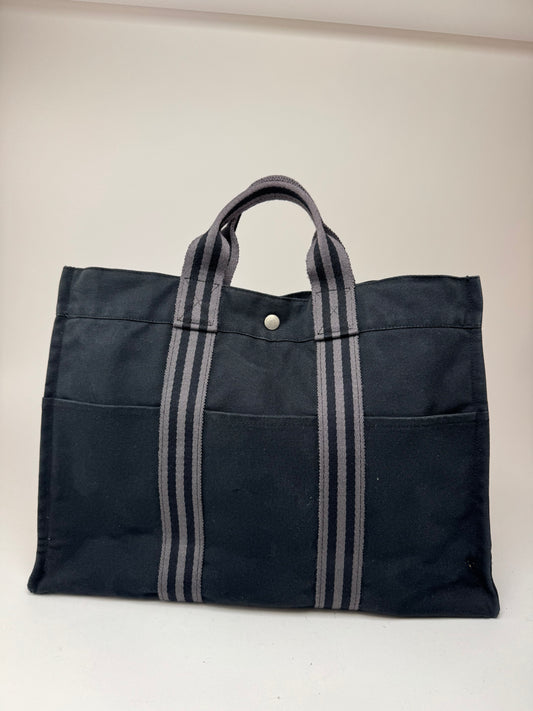 Sac cabas vintage Hermès en toile noire