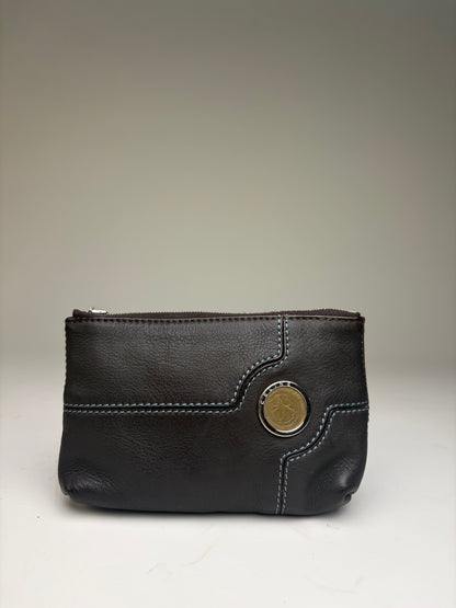 Vintage Celine Textured Leather Zip Pouch Black Silver